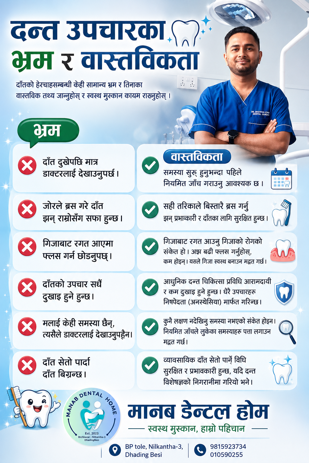 🦷 दाँतसम्बन्धी भ्रम र वास्तविकता (Dental Myths & Facts) 🦷